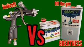 Spraying and Flow coating Grant 7 Oh My clear with the Inokraft D1 drizzle spray gun 1 3 tip [upl. by Assehc]