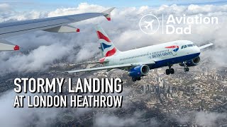 Stormy landing into London Heathrow Airport Runway 27L  British Airways A320 [upl. by Balfore]