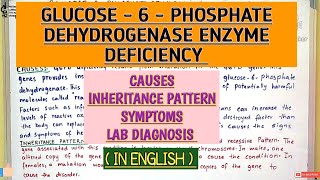 Glucose6phosphate dehydrogenase deficiencyCausesInheritance PatternSymptoms amp Lab diagG6PD [upl. by Adnarem]