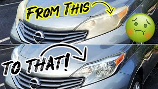 Nissan Versa Headlight Restoration  From Cloudy to Crystal clear in minutes diy business [upl. by Ed351]