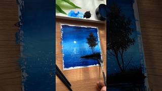 Easy acrylic painting ✨ Painting for beginners  Moonlight paint idea video [upl. by Gnemgnok418]