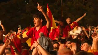 Fans celebrate in Madrid after Euro 2024 victory  AFP [upl. by Zoara]