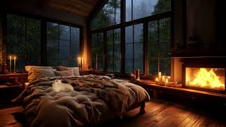 Rainy Day in the Forest Cozy Bedroom with Crackling Fireplace [upl. by Juback]