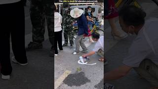 Chinese man cleaning shoes [upl. by Nylla]