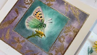 ART 🎨 Dessin de papillon réaliste 🦋 polychromos panpastel feuille dor [upl. by Millard11]