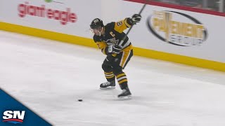 Penguins Sidney Crosby Blasts Slapshot From The Point For 599th Career Goal [upl. by Nnaylloh]