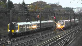 London Midland 350 vs Virgin Trains Pendolino 390 Race at South Kenton Footbridge [upl. by Cassandry]