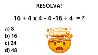 Quanto é 16  4 x 4  4  164 ❓ Expressão Numérica  Matemática Básica  Raciocínio Lógico [upl. by Namie328]