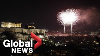 New Years 2020 Athens Greece celebrates new year with Acropolis fireworks [upl. by Sloan]