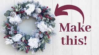 How to Make an EASY Flocked Christmas Wreath Holiday Wreath Tutorial DIY Christmas Wreath [upl. by Bose]