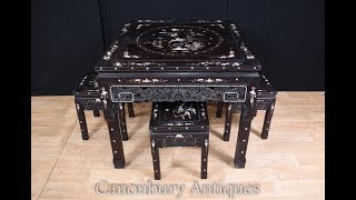 Chinese Antique Dining Set Stool Table Mother of Pearl Inlay [upl. by Navannod538]