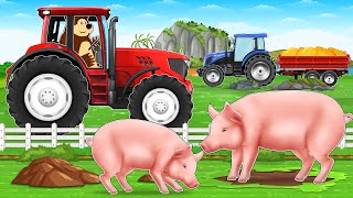 Farm Works  Trailer for Transporting Pig with Tractor to Pigsty and Feeding  Vehicles Farm [upl. by Guilbert]