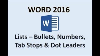 Word 2016  Bullet Points Tab Stops amp Numbering  How to Add Put Insert Use Bullets in Microsoft MS [upl. by Ntisuj]