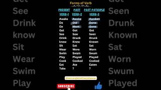 Forms of Verb 📑✅️💯 present past pastparticiple english grammar education grammartips shorts [upl. by Niawd]