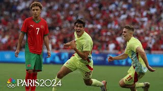 Spain score TWO secondhalf goals to beat Morocco make soccer final  Paris Olympics  NBC Sports [upl. by Anayeek]