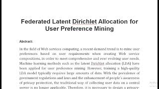 Federated Latent Dirichlet Allocation for User Preference Mining [upl. by Klarika]