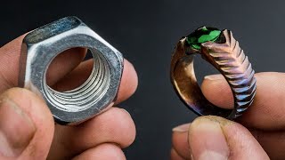 Turned a Hex Nut into BEAUTIFUL Ring Using Only Hand Tools [upl. by Joby104]