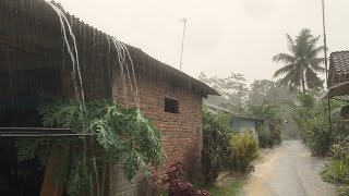 Heavy Rain Accompanied by Strong Wind and Lightning  Walks Through Thunderstorm in Rural Indonesia [upl. by Ahsemik]