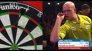 INCREDIBLE DARTS Michael van Gerwen v Gary Anderson 2015 German Darts Championship HD [upl. by Liahkim]