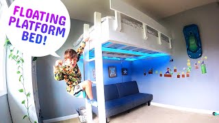 I built a DIY Floating Platform Bed for My Sons Small Kids Bedroom and its AWESOME [upl. by Tybie255]