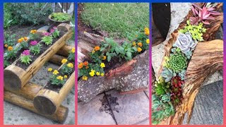 Most Fabulous Garden Wood Log Planter Design  Garden Makeover [upl. by Eizdnil]