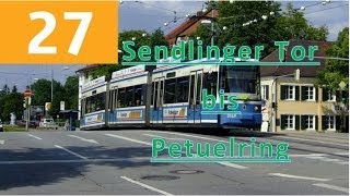 Tram München Mitfahrt von Sendlinger Tor bis Petuelring Linie 27 1080p [upl. by Meredi]