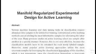 Manifold Regularized Experimental Design for Active Learning [upl. by Remark616]