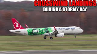 AMAZING CROSSWIND LANDINGS amp GO AROUND  Stormy day at Cologne Bonn Airport  24112024 [upl. by Romona]