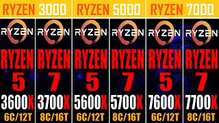 RYZEN 5 3600X vs RYZEN 7 3700X vs RYZEN 5 5600X vs RYZEN 7 5700X vs RYZEN 5 7600X vs RYZEN 7 7700X [upl. by Maziar]