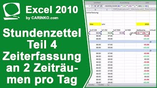 Stundenzettel Zeiterfassung in Excel erstellen Teil 4  carinkocom [upl. by Arakahs]