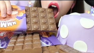 Hazelnut Crush ASMR chocolate milka candy bar cake Mukbang bites only [upl. by Konopka]