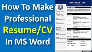 How to make a professional resumeCV in MS Word  How to write resume in ms word in Hindi [upl. by Khajeh]