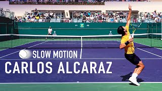 Carlos Alcaraz  Forehand Backhand amp Serve Slowmotions2024 [upl. by Leighland]