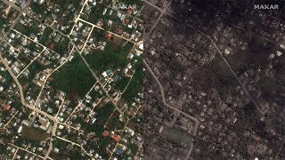 Tonga volcano eruption devastation See before amp after satellite pics [upl. by Dorrehs]