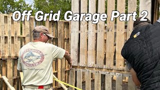 Pallet Cabin  Off Grid Garage  Part 2  E232 header TopPlate RebarPins Stub walls [upl. by Maurilia513]