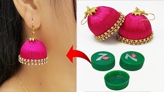 বোতলের ক্যাপ দিয়ে কানের ঝুমকা  Bottle Cap Silk Thread Jhumkas  Bridal Earring [upl. by Kresic705]