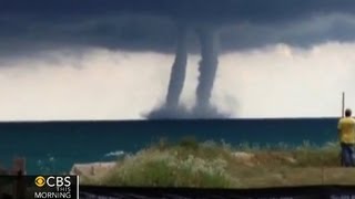 Double waterspouts spotted over Lake Michigan [upl. by Selegna]