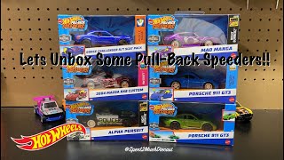 Hot Wheels Pull Back Speeders 2024 Update  Diecast Unboxing  Porsche 911 Mazda RX8 JDM NEW [upl. by Monda]