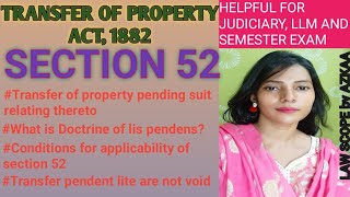 Sec 52 of TPA 1882 Doctrine of lis pendensConditions Transfer pendent lite are not void [upl. by Atsirhc]