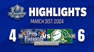 OHL Playoff Highlights Flint Firebirds 4  London Knights 6  Game 2  March 31st 2024 [upl. by Larochelle]