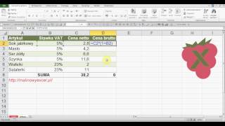 Excel obliczanie ceny brutto z podatkiem VAT [upl. by Aimat601]