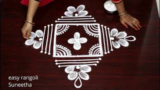 Creative 3x3 dots muggulu rangoli by Suneetha  Latest Lotus rangoli amp kolam designs [upl. by Nonez]