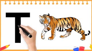 Letter T  Writing letter T  T words for kids  Capital letter T  Educational video for kids abc [upl. by Reivad]