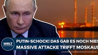 UKRAINEKRIEG Schock für Wladimir Putin Das gab es noch nie Massive Drohnenattacke trifft Moskau [upl. by Erdman58]