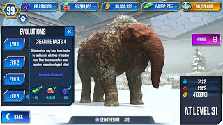 NEW UPGRADE DEINOTHERIUM VS WOOLLY MAMMOTH VS MASTODON X3 LEVEL 40  JURASSIC WORLD THE GAME [upl. by Emera]