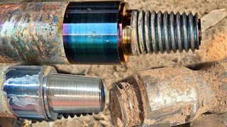 An incredible repairing process of broken thread  How to make thread in metal rod  Heavy wheels [upl. by Anitnahs]