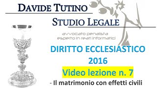 Diritto Ecclesiastico  Video lezione n7  Il matrimonio con effetti civili [upl. by Siskind]