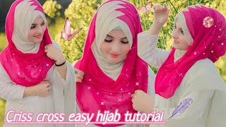 Criss Cross Hijab style with chiffonJorjet Hijab Full Coverage hijab tutorial [upl. by Uhp]