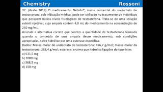 Acafe 2019 1 Medicina  Q37 Estequiometria numa hidrólise [upl. by Halueb]