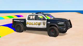 Funny Cars and Police Cars with Slide Color Transportation  Police Chase vs Cars  BeamNGDrive [upl. by Noreh]